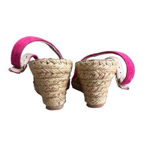 Cosmoparis Hot Pink Suede Peep Toe Espadrille Wedges 6.5 - Picture 6 of 8